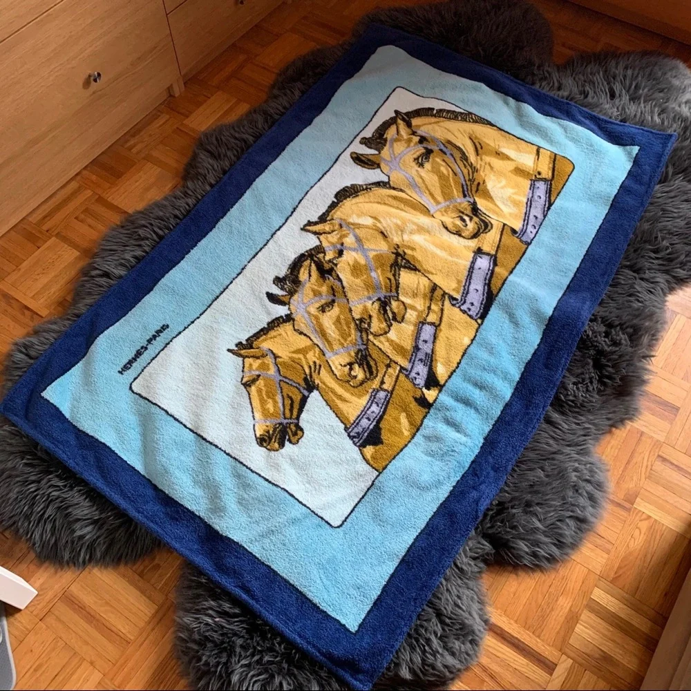 Vintage Hermès Large Towel Equestrian/Horses Motif